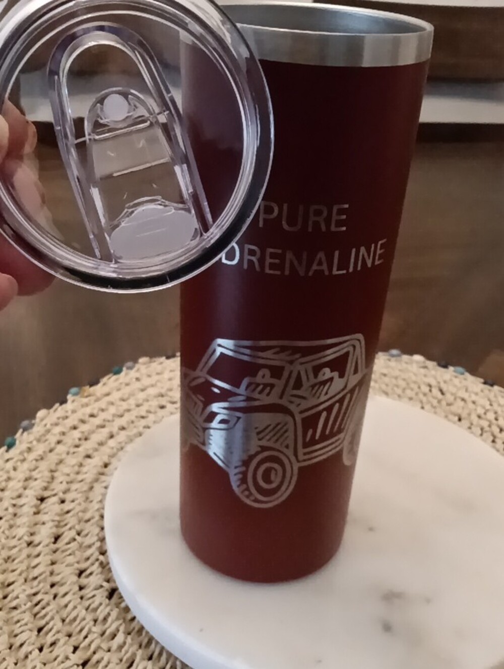 Engraved By Bluemoon Designs Red Insulated Skinny Tumbler W/  Lid. Hot & Cold. - Picture 6 of 7
